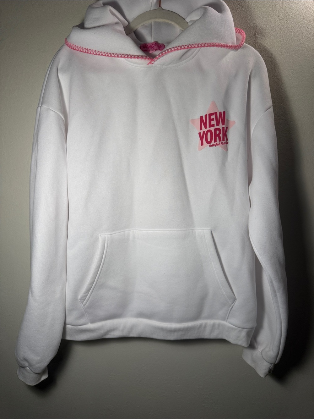 Colorful Natalie Size M White & Pink "New York" Hoodie Sweatshirt